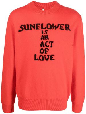 Sunflower embroidered-slogan crew neck sweater