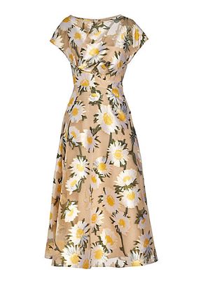 Sunflower-Print Fil Coupé Midi-Dress