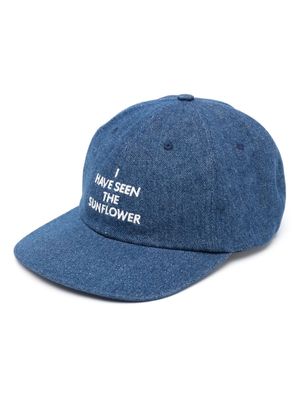 Sunflower slogan-embroidered washed denim cap - Blue