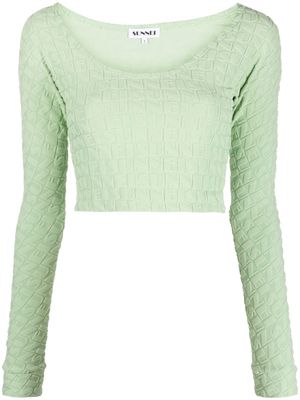 Sunnei embossed logo-print cropped top - Green