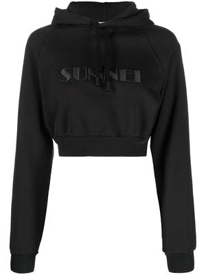 Sunnei embroidered-logo cropped hoodie - Black