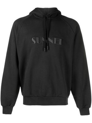 Sunnei logo-embroidered cotton hoodie - Black