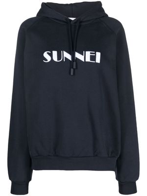 Sunnei logo-print drawstring hoodie - Blue