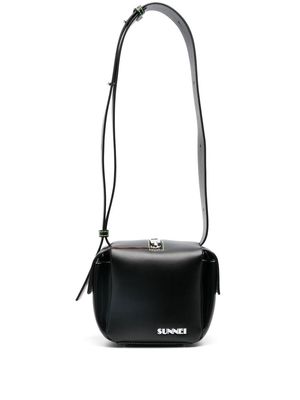 Sunnei logo-print leather shoulder bag - Black