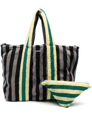 Sunnei logo-print striped cotton tote bag - Grey