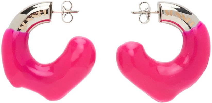 Sunnei SSENSE Exclusive Silver & Pink Small Rubberized Earrings