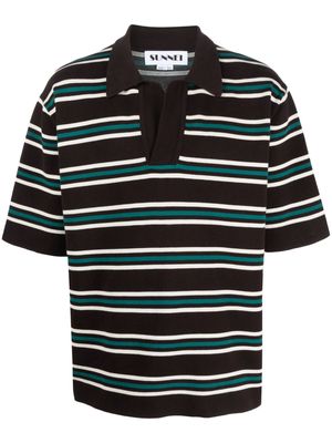 Sunnei stripe-print cotton polo shirt - Brown