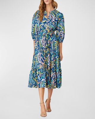 Sunny Tiered Abstract-Print Midi Dress