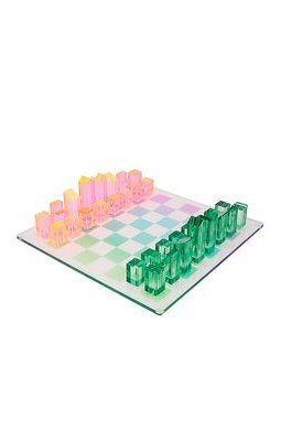 Sunnylife Ombre Lucite Chess & Checkers in Blue.