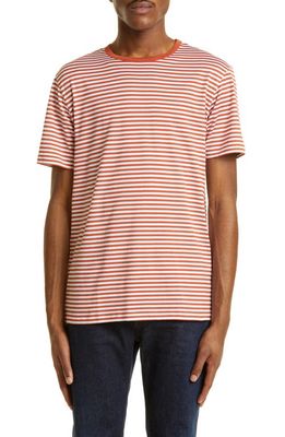 Sunspel Breton Stripe T-Shirt in White/Burnt Sienna Stripe