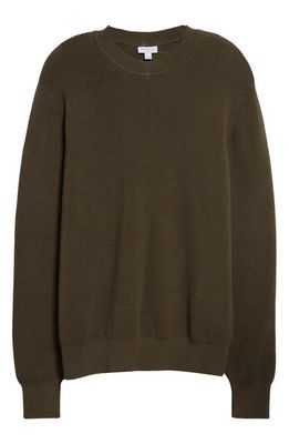 Sunspel Cotton Waffle Stitch Crewneck Sweater in Khaki