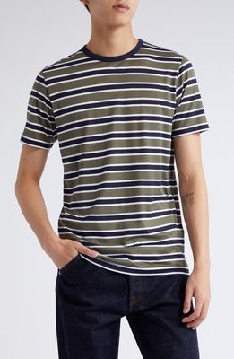 Sunspel Crewneck T-Shirt in Navy/green Stripe