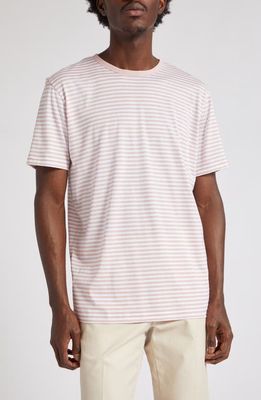 Sunspel Crewneck T-Shirt in Shell Pink/white Stripe