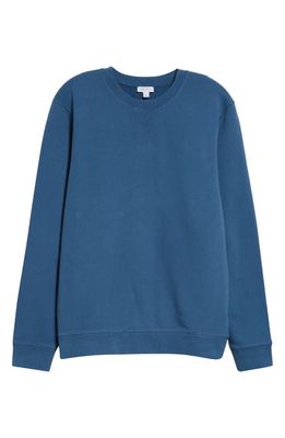 Sunspel French Terry Crewneck Sweatshirt in Steel Blue