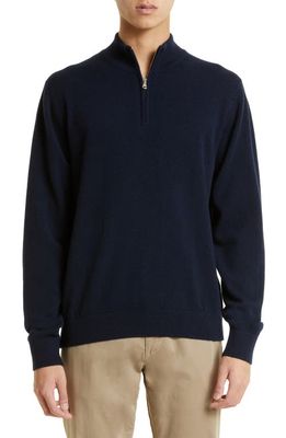 Sunspel Half Zip Cashmere Sweater in Navy