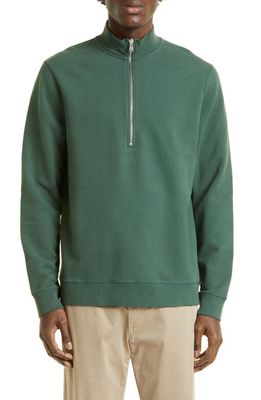 Sunspel Half Zip Cotton French Terry Sweatshirt in Dark Green