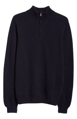 Sunspel Half Zip Lambswool Sweater in Dark Navy Mouline