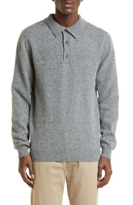Sunspel Lambswool Polo Sweater in Mid Grey Melange