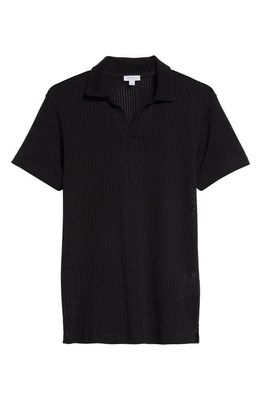 Sunspel Linear Cotton Mesh Polo in Black