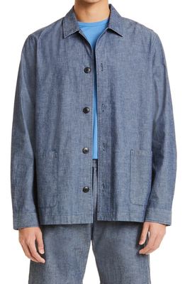 Sunspel Men's Chambray Button-Up Chore Jacket in Denim Chambray