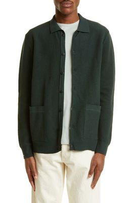 Sunspel Men's Ribbed Egyptian Cotton Cardigan in Seaweed