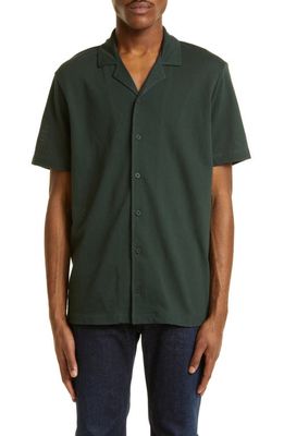 Sunspel Riveria Piqué Short Sleeve Button-Up Camp Shirt in Seaweed