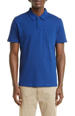 Sunspel Riviera Cotton Mesh Pocket Polo in Space Blue