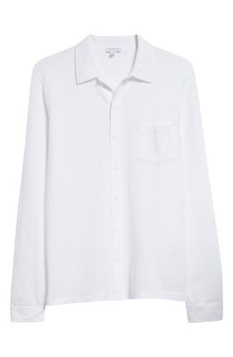 Sunspel Riviera Long Sleeve Cotton Mesh Button-Up Shirt in White