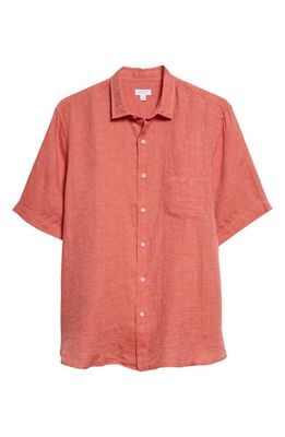 Sunspel Short Sleeve Linen Button-Up Shirt in Burnt Sienna23