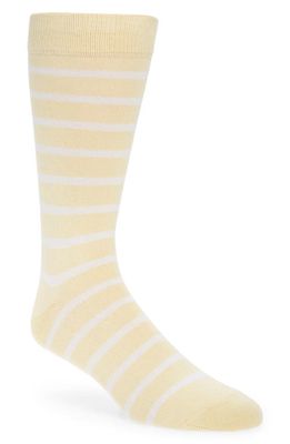 Sunspel Stripe Cotton Blend Crew Socks in Lemon/Ecru