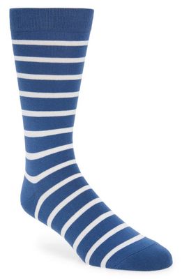 Sunspel Stripe Cotton Blend Socks in Lake Blue/Ecru