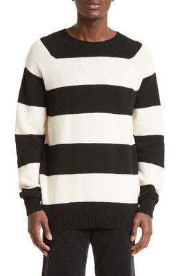 Sunspel Stripe Lambswool Crewneck Sweater in Ecru /Black