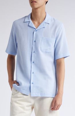 Sunspel Waffle Cotton Camp Shirt in Cool Blue