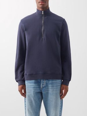 Sunspel - Zip-neck Cotton Loopback-jersey Sweatshirt - Mens - Navy