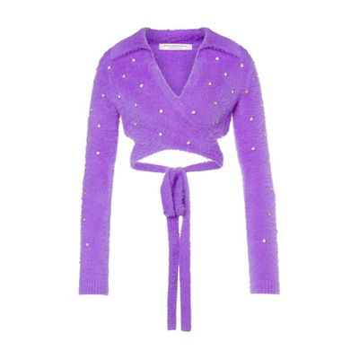 Super soft knitted wrap-around top with rhinestones