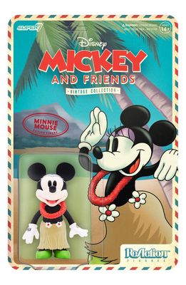 SUPER7 x Disney Mickey & Friends Vintage Collection Minnie Mouse Hawaiian Holiday ReAction Figure in Black Multi