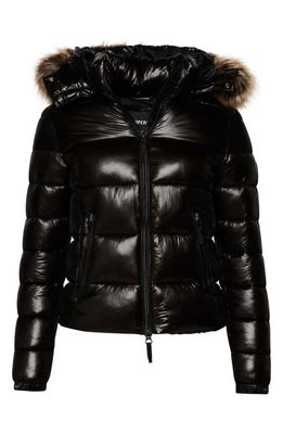 Superdry Code Mountain Fuji Puffer Jacket with Faux Fur Trim in Black
