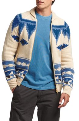 Superdry Shawl Collar Zip-Up Sweater in Oatmeal Multi