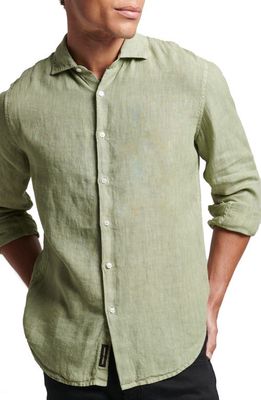 Superdry Studios Casual Linen Button-Up Shirt in Greenstone