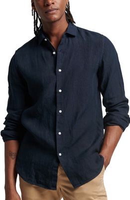 Superdry Studios Casual Linen Button-Up Shirt in Navy