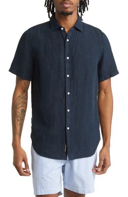 Superdry Studios Casual Short Sleeve Linen Button-Up Shirt in Navy