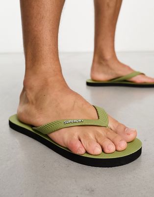 Superdry studios logo vegan friendly flip flops in green