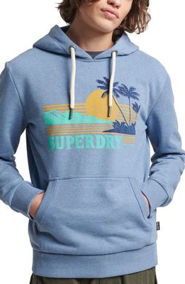 Superdry Vintage Great Outdoors Recycled Cotton & Polyester Graphic Hoodie in Venezia Blue Marl