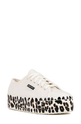 Superga 2790 Foxing Print Platform Sneaker in White Beige Leopard