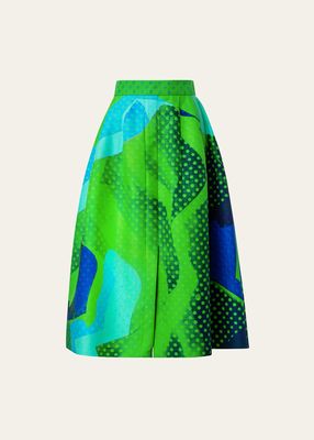Superimposition-Printed A-Line Midi Skirt