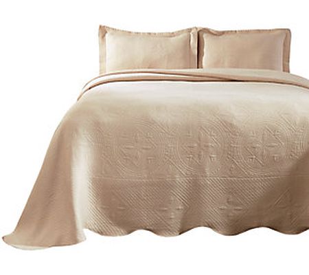 Superior 3-Piece Jacquard Patterned Cotton King Bedspread Set