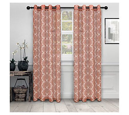 Superior Embroidered Quatrefoil Sheer Curtains, 52" x 96"