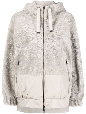 Suprema hooded zip-up shearling coat - 151 GREY