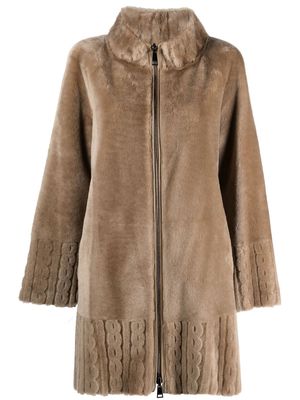 Suprema reversible shearling hooded zip-up coat - Brown