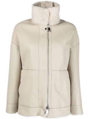 Suprema reversible zip-up shearling jacket - Neutrals